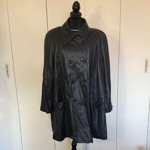 Vintage 100% LEATHER Black Double-Breasted AVENUECoat size 18/20 XXL